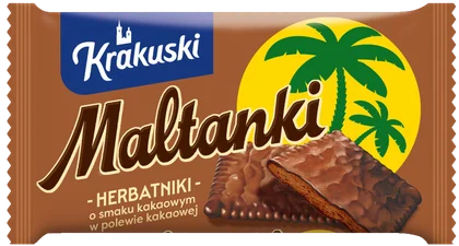 Zdjęcie produktu - Herbatniki kakaowe w polewie Maltanki Krakus 80g