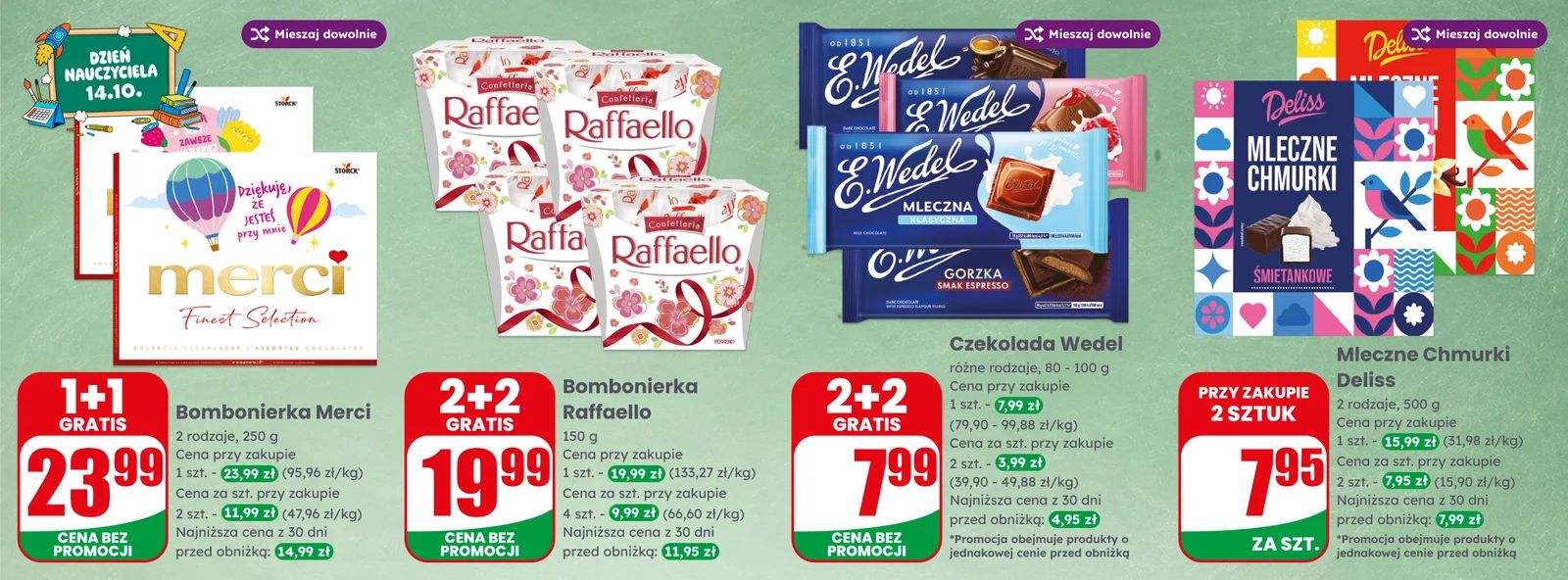 Banner dzień nauczyciela bombonierka bombonierki czekolada raffaello merci wedel deliss