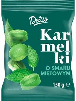 Zdjęcie produktu - Cukierki karmelki o smaku miętowym Deliss 150g