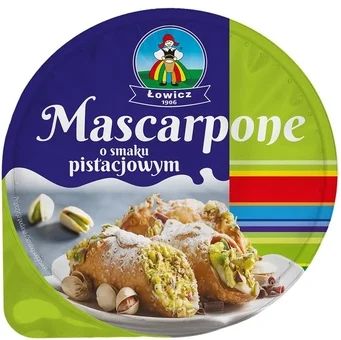 Zdjęcie produktu - Ser Mascarpone kawowy/pistacjowy Łowicz 250g mix