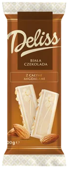 Zdjęcie produktu - Czekolada biała z całymi migdałami Deliss 100g