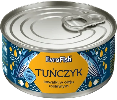Tuńczyk kawałki w oleju roślin. Evrafish 170g/120g widok 1