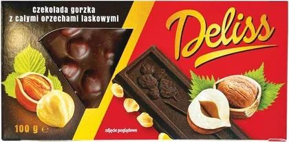 Czekolada gorzka z całymi orzechami Deliss 100g widok główny