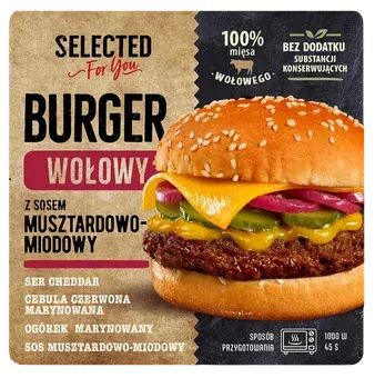 Zdjęcie produktu - Burger wołowy z sosem Selected For You 156g